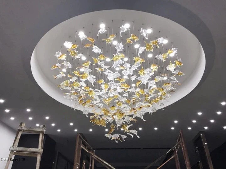 Oversized Art Design Autumn Maple Leaf  Glass Chandelier for Dining Table/Hallway/Entryway Light Fixture
