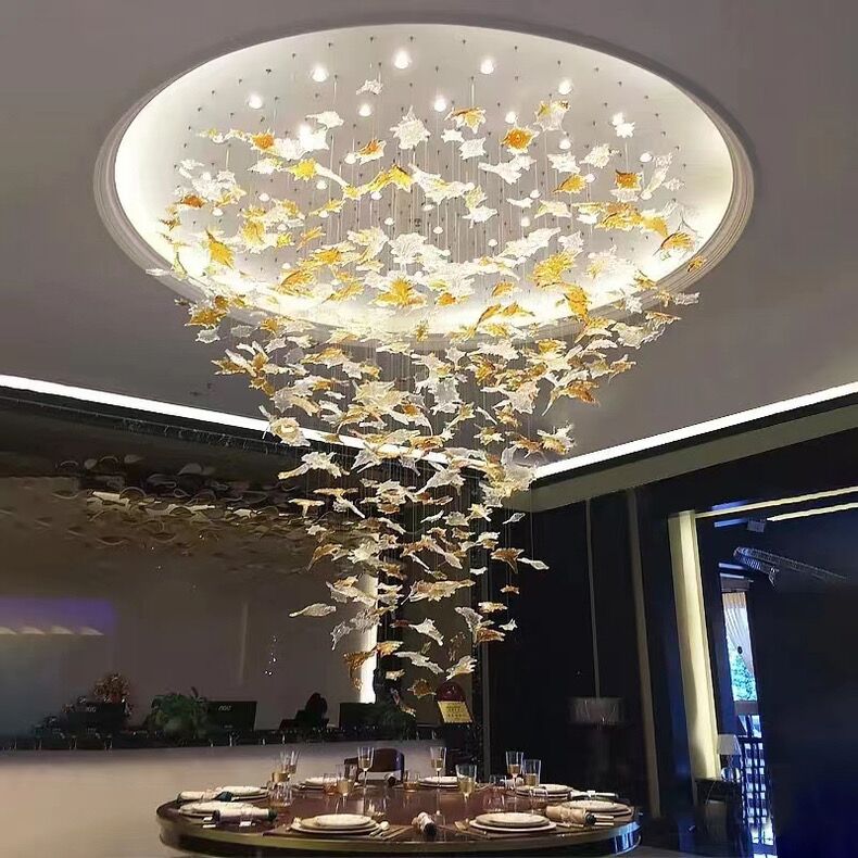 Oversized Art Design Autumn Maple Leaf  Glass Chandelier for Dining Table/Hallway/Entryway Light Fixture