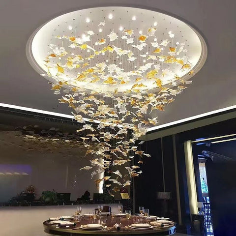 Oversized Art Design Autumn Maple Leaf  Glass Chandelier for Dining Table/Hallway/Entryway Light Fixture