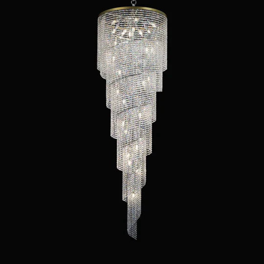 Extra Large Spiral Tiered Long Crystal Chandelier Luxury Crystal Tassel Light Fixture For Staircase/Entryway