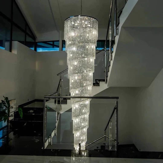 Extra Large Spiral Tiered Long Crystal Chandelier Luxury Crystal Tassel Light Fixture For Staircase/Entryway