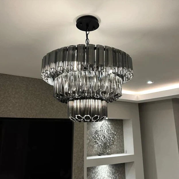 Modern Art Design 4/7-Light Smoky Gray/Clear Layered Glass Chandelier