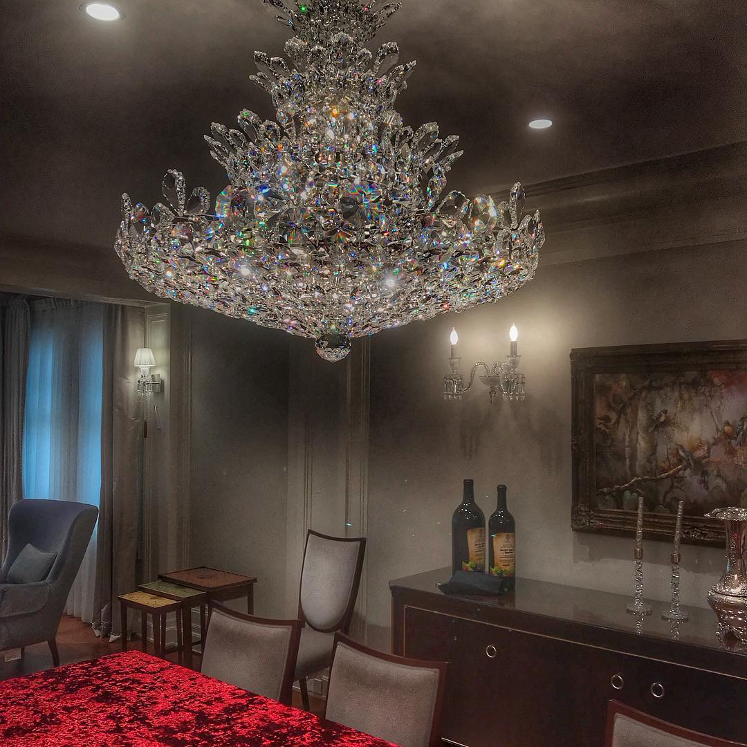 Luxury Empire Floral Crystal Chandelier With 4 Layers Modern Light Fixture For Foyer And Living Room