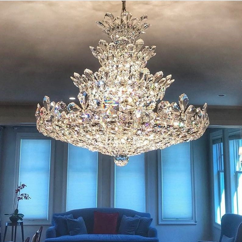 Luxury Empire Floral Crystal Chandelier With 4 Layers Modern Light Fixture For Foyer And Living Room