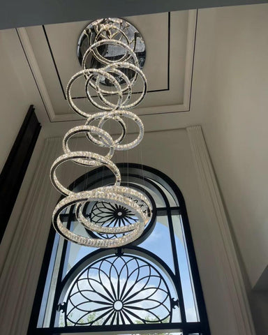 Modern Layered Ring Crystal Chandelier For High Ceiling Living Room /Foryer/Stairscase