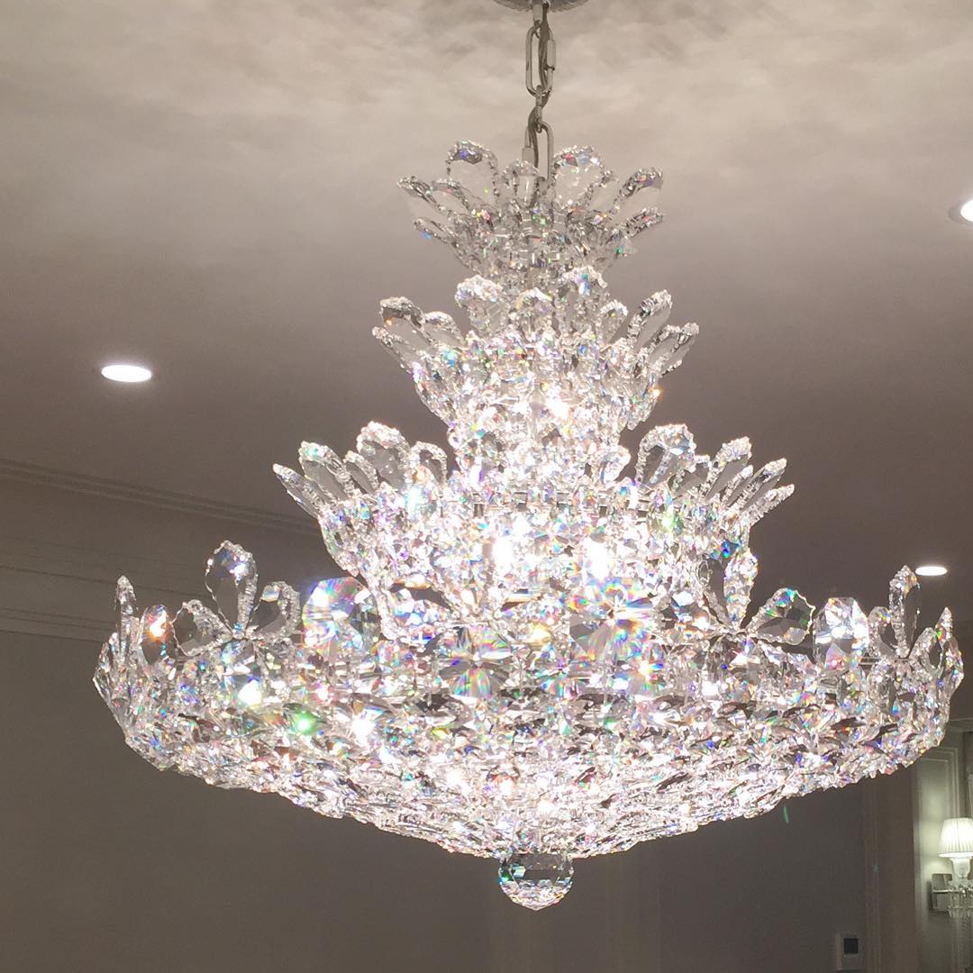 Luxury Empire Floral Crystal Chandelier With 4 Layers Modern Light Fixture For Foyer And Living Room