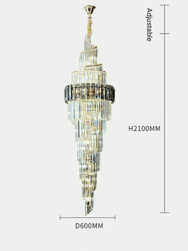 Spiral High Ceiling Light Fixture Long Crystal Chandelier For Foyer Staircase/ Living Room