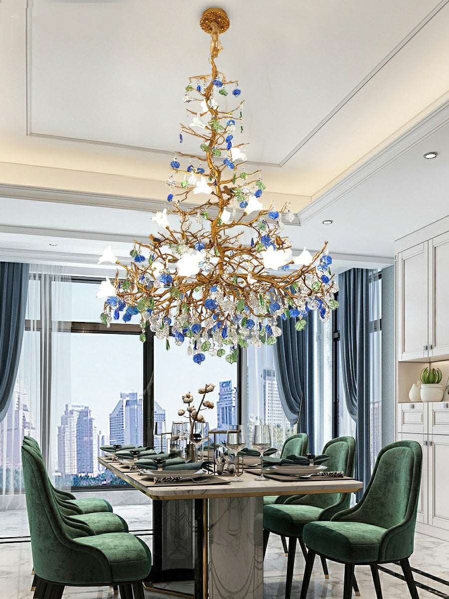 Stylish Flower Crystal Chandelier Brass Tree Branch Ceiling Light For Living Room Hotel Hall