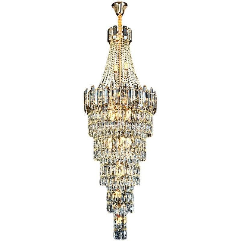 Stylish Foyer Long Staircase Chandelier Large Crystal Ceiling Lighting Fixture For Living Room Decoration