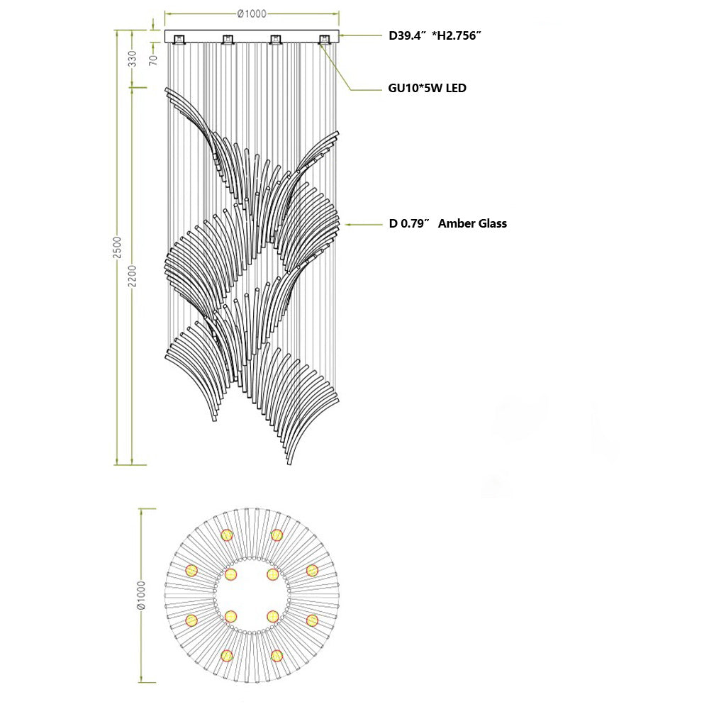 European Style Spiral Glass Chandelier for Staircase/Foyer/Hotel/Villa