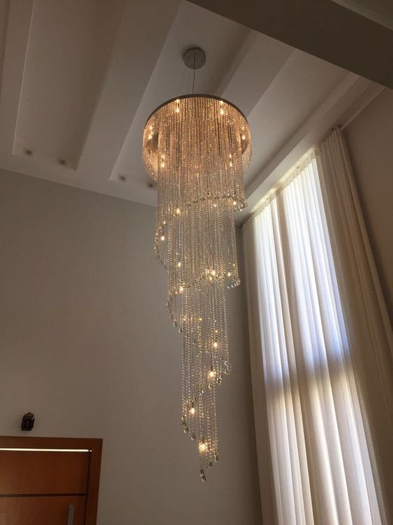 Modern Extra Long Cascade Spiral Crystal Chandelier