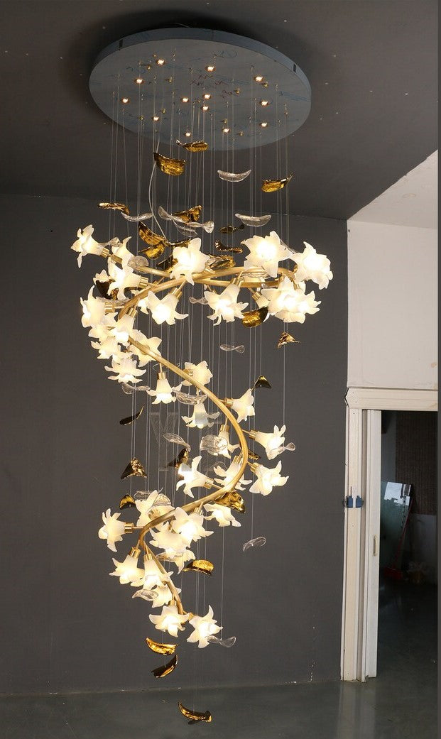 Art Design Brass Branch Ceramic Flower Chandelier