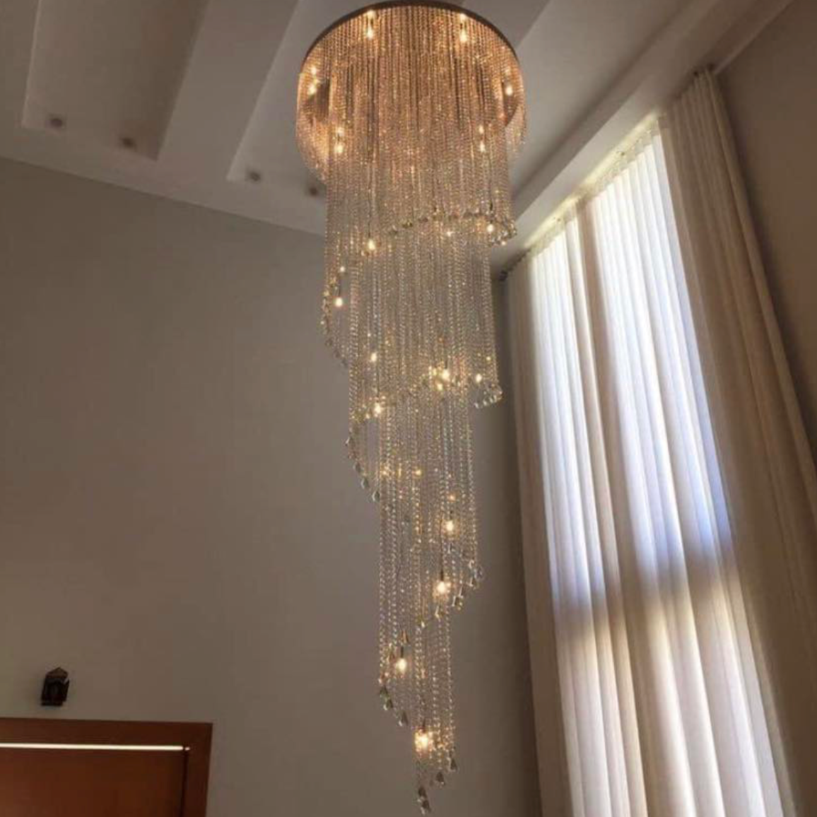 Modern Extra Long Cascade Spiral Crystal Chandelier