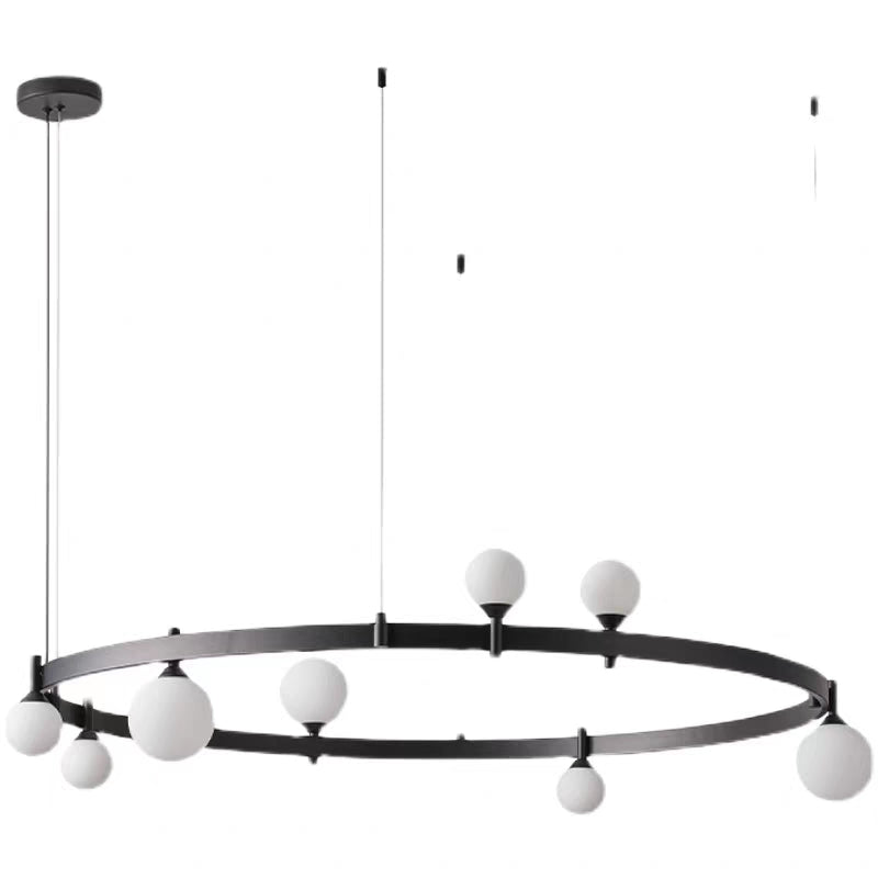 Oversized Minimalist Black Iron Ring Glass Light Chandelier for Living/Dining Room