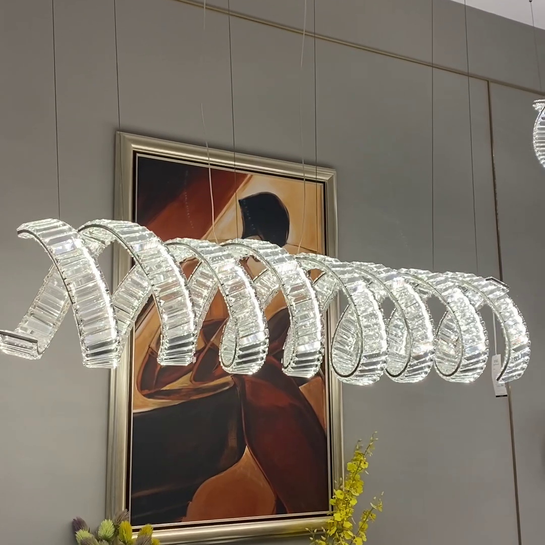 Luxury Linear Spiral Crystal Chandelier for Dining Room/Kitchen Island