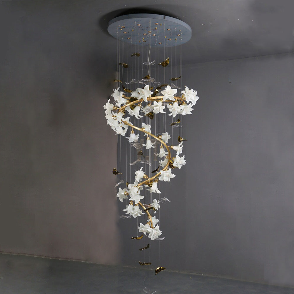 Art Design Brass Branch Ceramic Flower Chandelier